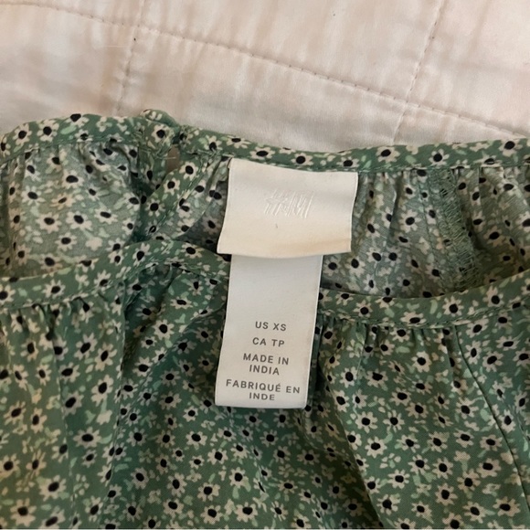H&M Floral Oversized Trapeze Drop Waist Long Sleeve Babydoll Dress Green XS - Picture 3 of 4
